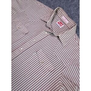 Vintage 70s Levi's Western Shirt Mens XL Tan Striped Pearl Snap Short Sleeve